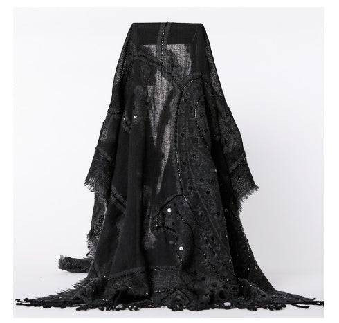 High-end Hand-embroidered Beaded Boiled Wool Shawl Autumn And Winter Warm Scarf Nepal Imported Classic Wild