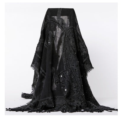 High-end Hand-embroidered Beaded Boiled Wool Shawl Autumn And Winter Warm Scarf Nepal Imported Classic Wild