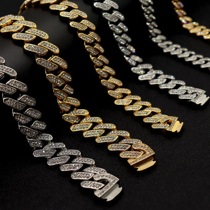 European And American Hip-hop Full Diamond Cuban Chain Titanium Steel Necklace