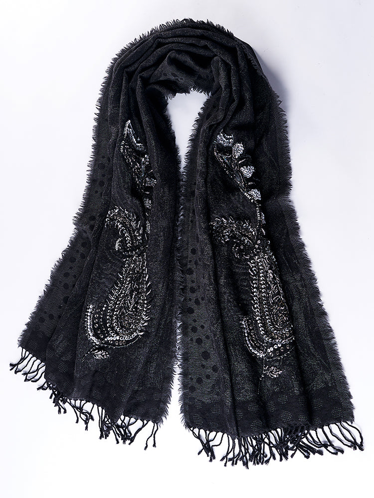 High-end Hand-embroidered Beaded Boiled Wool Shawl Autumn And Winter Warm Scarf Nepal Imported Classic Wild