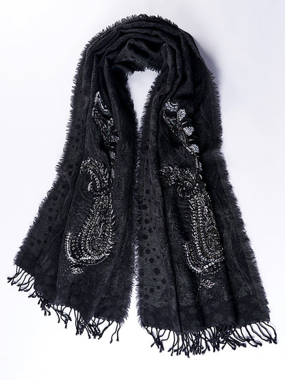 High-end Hand-embroidered Beaded Boiled Wool Shawl Autumn And Winter Warm Scarf Nepal Imported Classic Wild