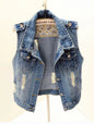 Women's Washed Denim Nostalgic Plus-Size Ripped Vest