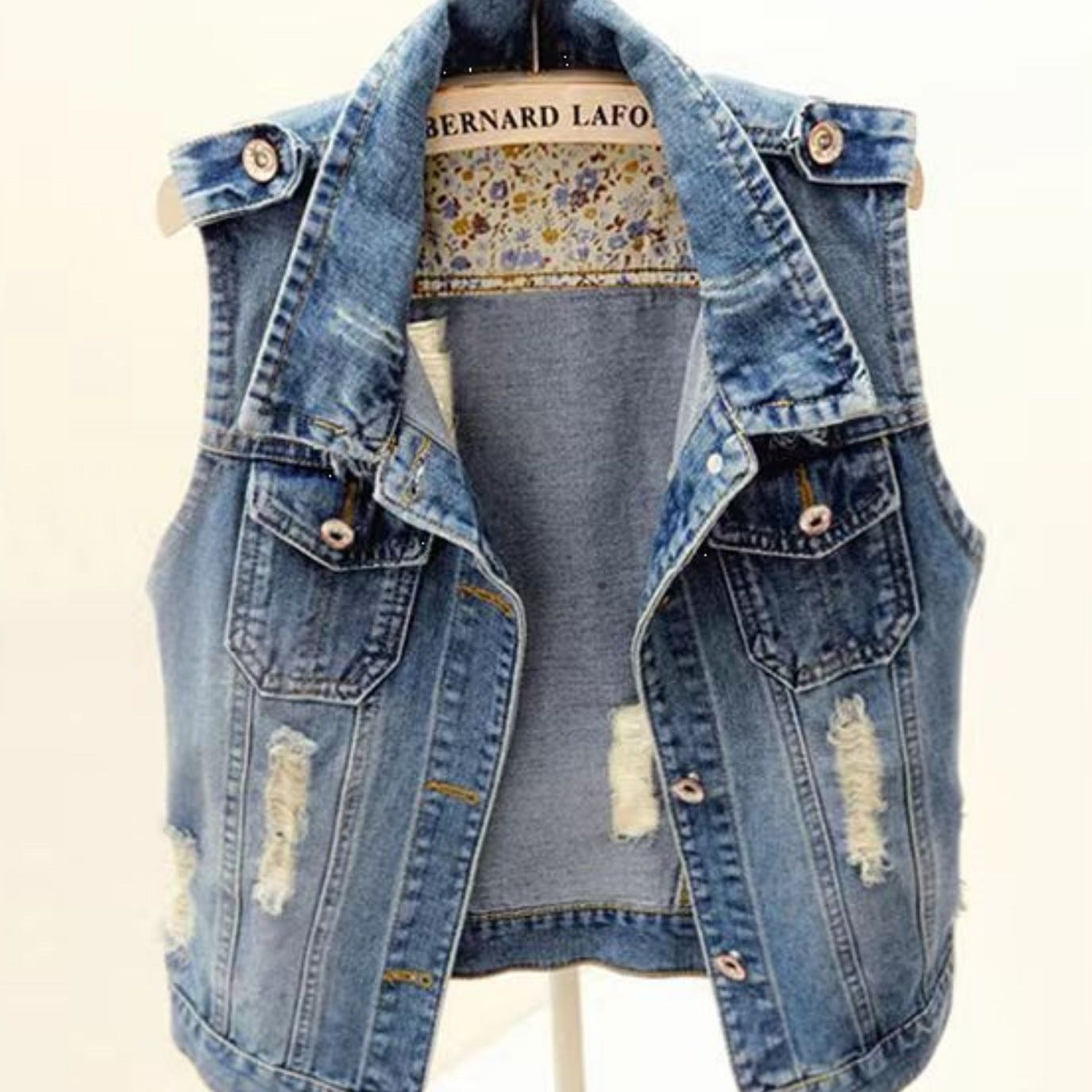 Women's Washed Denim Nostalgic Plus-Size Ripped Vest
